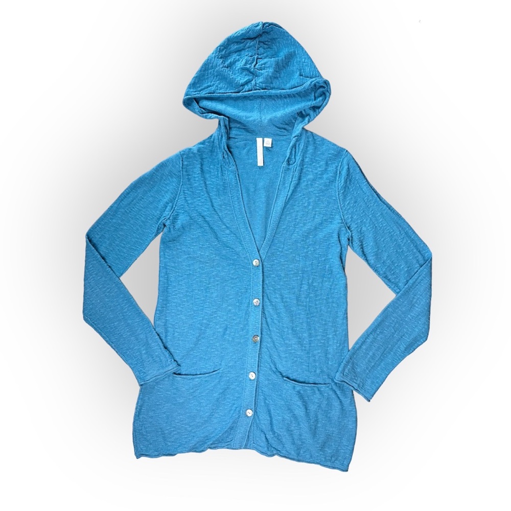 PureJill J. Jill Blue Button up Cardigan Hooded Sweater with Pockets Women's S